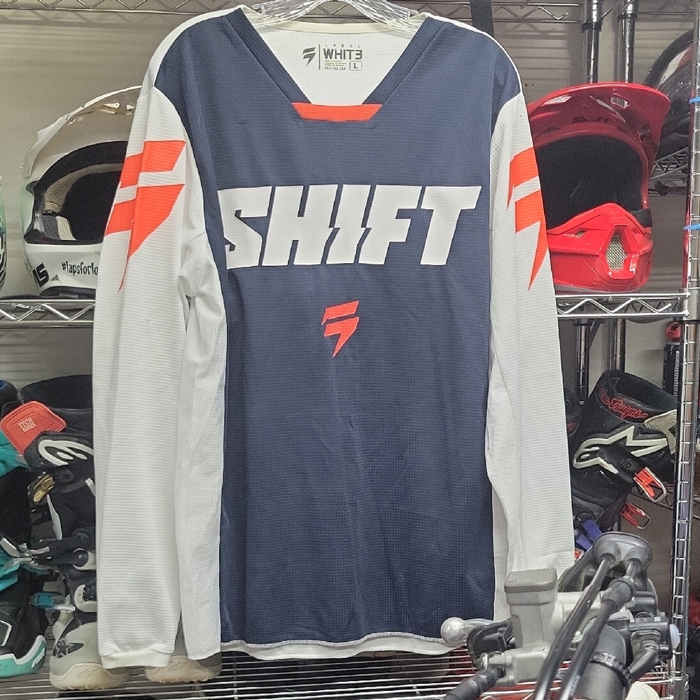 SHIFT. MOTOCROSS Jersey.  Blue and White Long Sleeve.